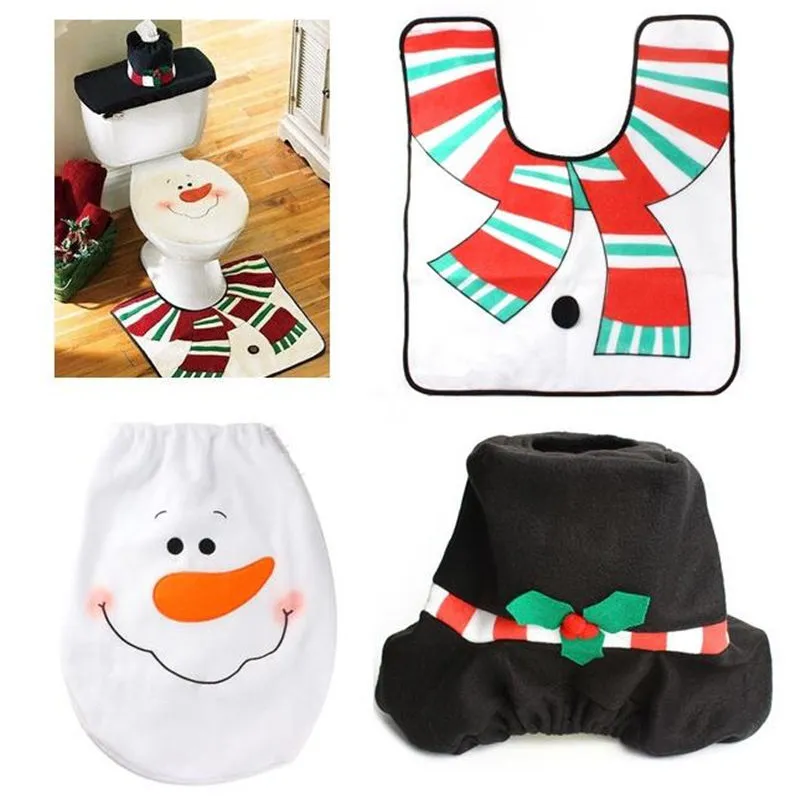 Happy Santa Toilet Seat Cover & Rug Snowman elf Bathroom Set elk Christmas Decorations For Home Christmas Ornament fast shipping