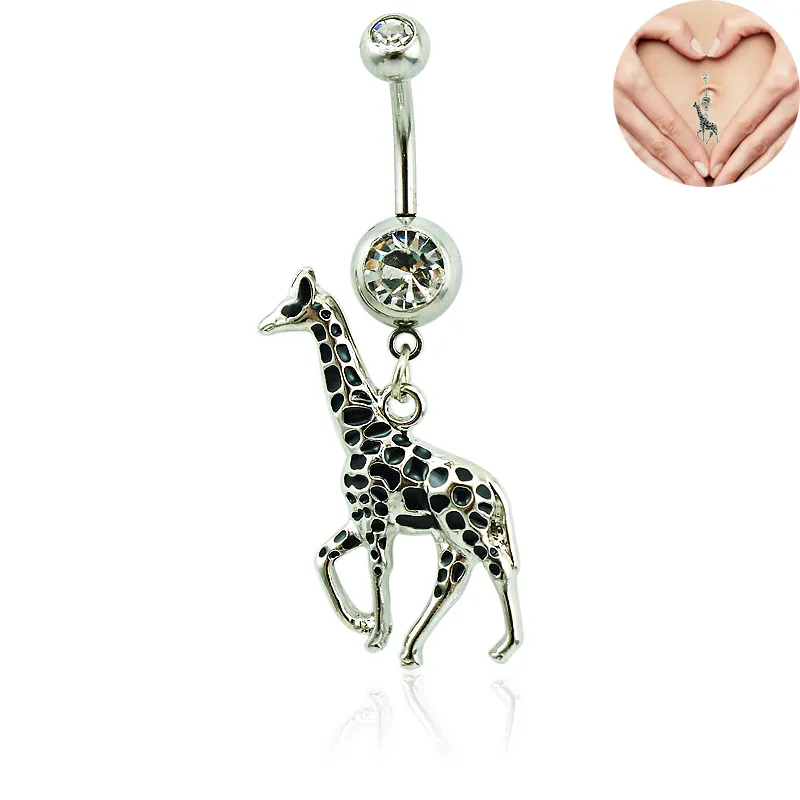 Moda Reduz de umbigo 316L Aço inoxidável barbell Dangle esmalte os anéis do umbigo da girafa para jóias de piercing no umbigo
