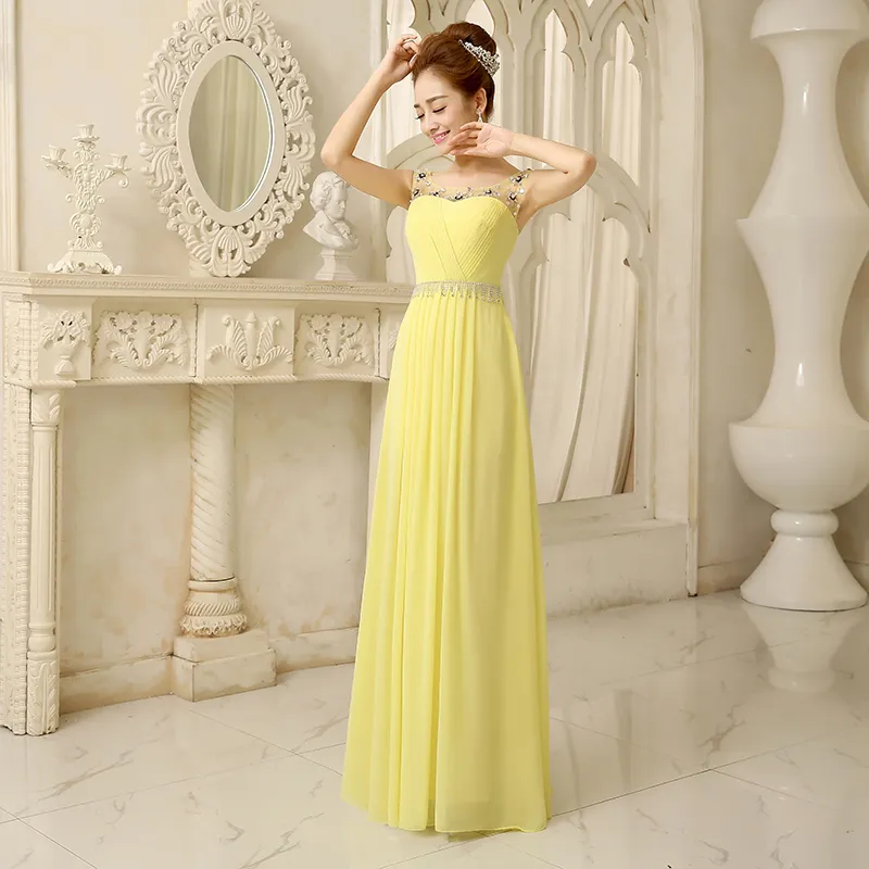 Yellow Beaded Crystal Long Chiffon Bridesmaid Dress with Scoop Neckline and Zipper Back from Dhgate Bridesmaid Dress - price 64.08 Yellow Beaded Crystal Long Chiffon Bridesmaid Dress with Scoop Neckline and Zipper Back from Dhgate Bridesmaid Dress - price 64.08