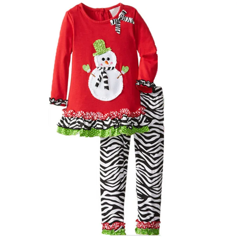 Christmas Clothes Baby Sanda Reindeer Tree Pattern Long Sleeve T-shirt Dress And Pants Two Piece Baby Girls Xmas Outfits Set Girls Clothing