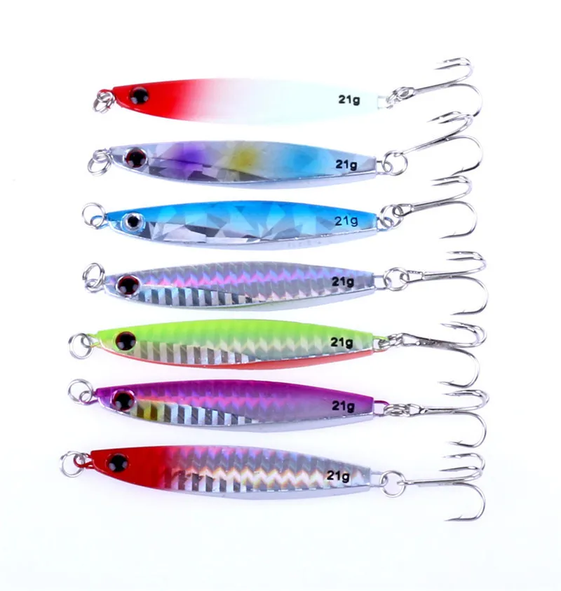 Hot Metal Spinner cuchara pesca crankbait 21g aleación de Zinc señuelos duros Jigging forma de lanza cebo señuelos de Metal con anzuelo triple