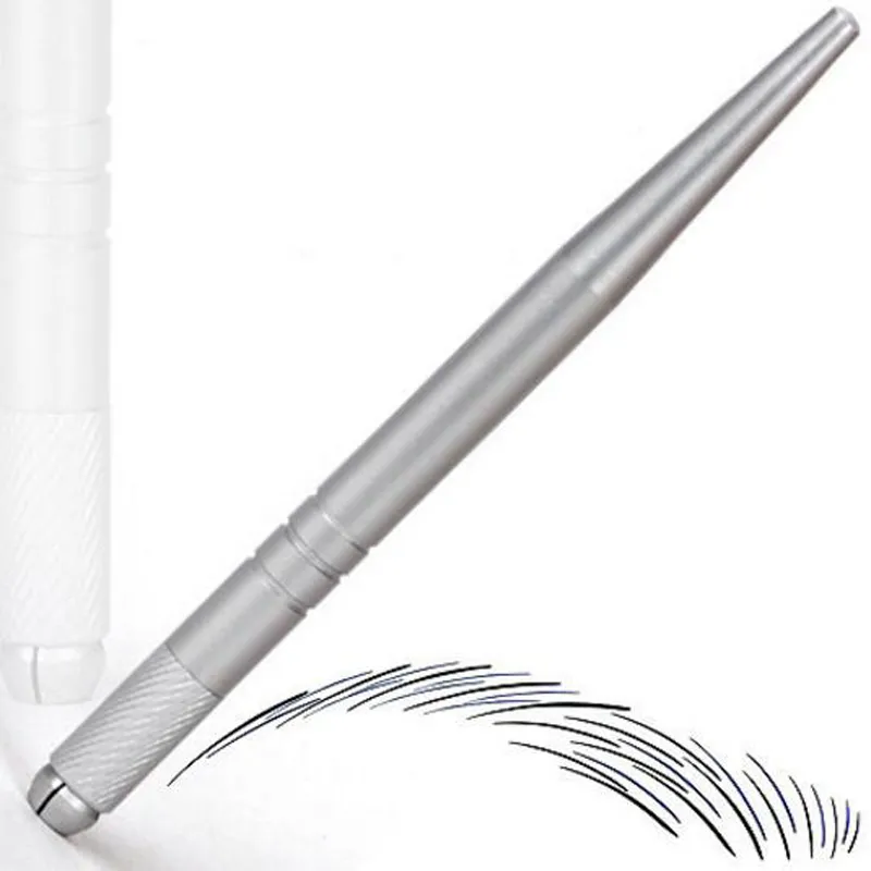 Partihandel Högkvalitativ Aluminium Alloy Silver 3D Broderi Permanent Makeup Eyebrow Pen Professionell Manuell Tatuering Pen