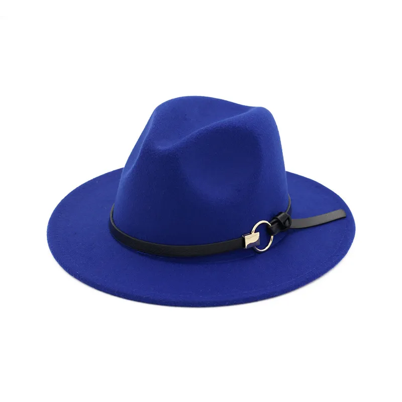 Fashion Top Hats For Men Women Elegant Fashion Solid Felt Fedora Hat Band Wide Flat Brim Jazz Hats Stylish Trilby Panama CA6262382