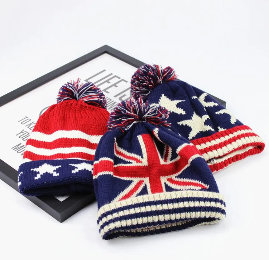 겨울 모자 여자 미국 미국 깃발 Beanie 겨울 남자를위한 온난 한 뜨개질을 한 모자 모자 Skullies Beanies Gorros Femme 모자