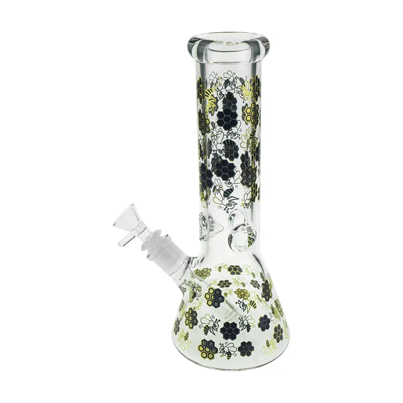 Golden Bees Blommor Glasolja Rig Bong 10,8 tum Vattenrör med 18mm Kvinna Joint Beaker Recycler