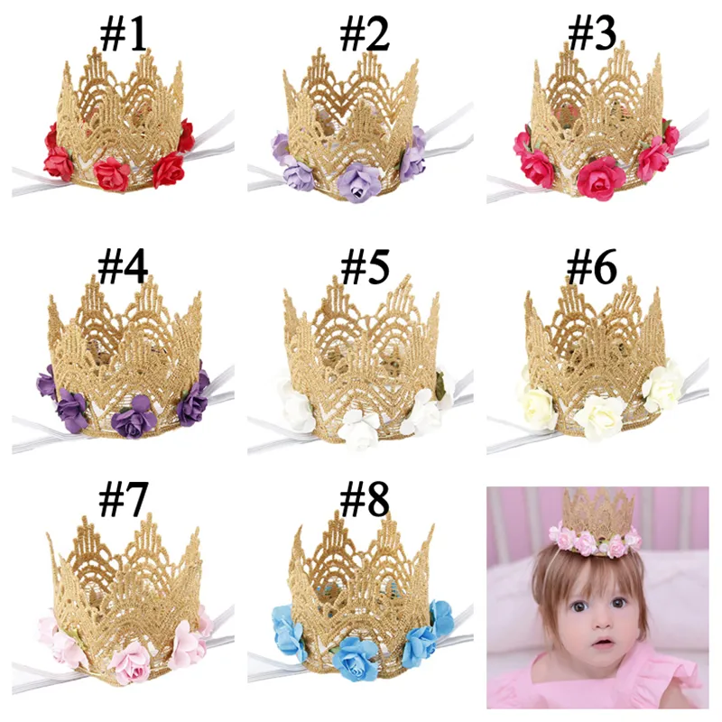 2016 nuove neonate pizzo fasce diadema fasce testa di fiore rosa fasce capelli elastici bambini accessori capelli prinvess copricapo KHA81