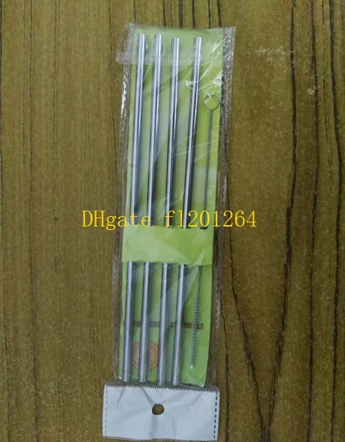 500 ensembleslivraison gratuite 4 pièces 6x215mm pailles de paille à boire droites en acier inoxydable + 1 pièces ensembles de brosses avec emballage de détail