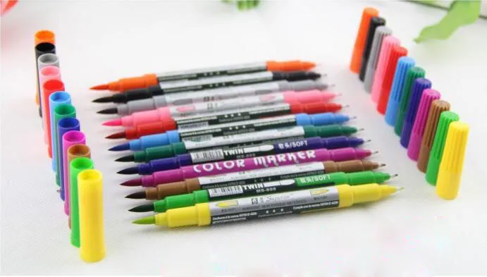 Borstel Dubbele kleur cartoon pen Marker aquarellen Schets Handgeschilderde pen Zachte Super Borstel Brede Twin Tip Manga Ciao