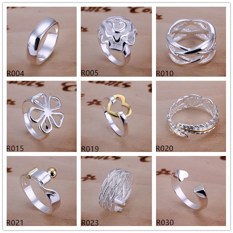 10 pièces de style différent en argent sterling plaqué anneaux DMMSR2, vente en gros de mode 925 bague en argent plaque vente directe d'usine