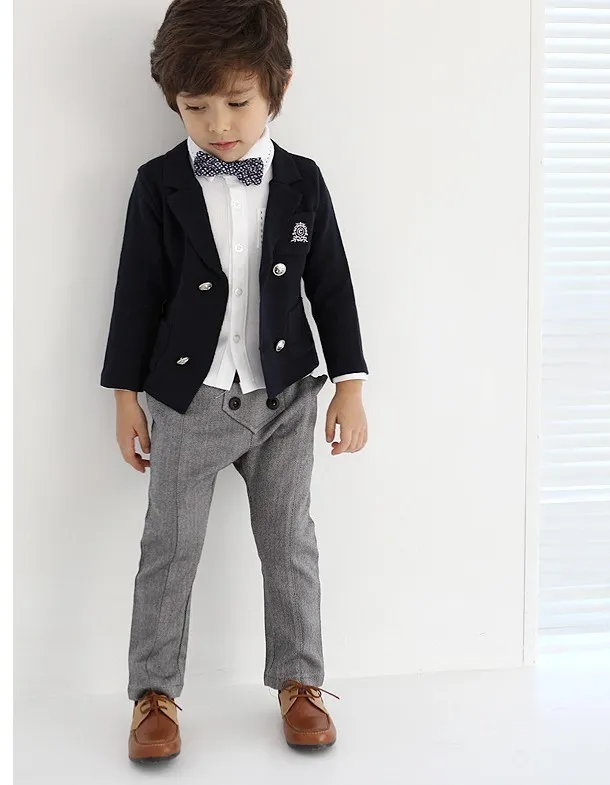 Free shipping High-quatity classic formal dress kids blazers jackets boys wedding suit children outerwear clothing 4 pcs