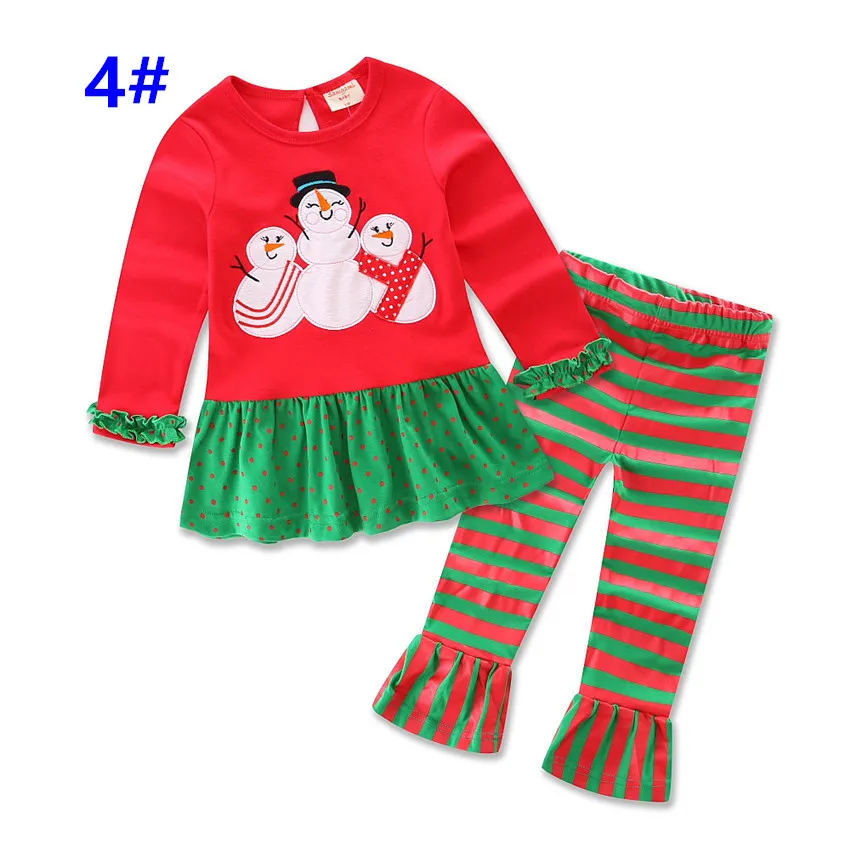 Filles Tenues De Noël 2017 Santa Manches Longues Top + Pantalon À Volants 2 Pièces Ensembles infantis Pyjamas De Noël Ensemble Mignon Bébé Enfants Vêtements Homewear