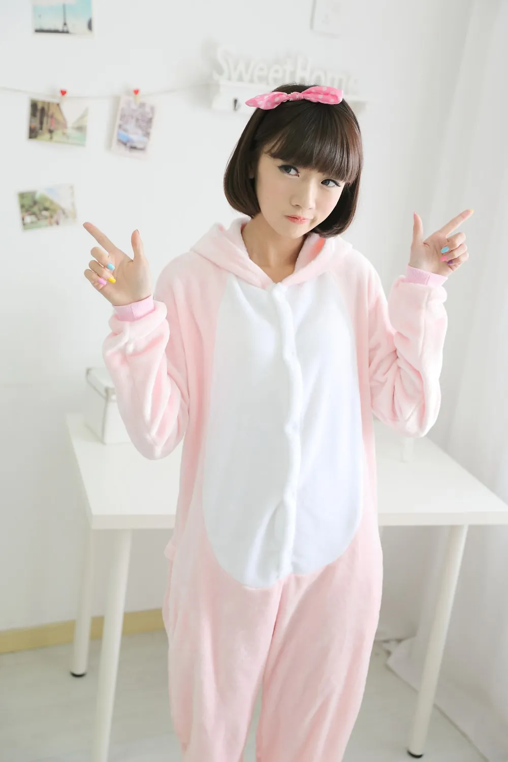 Yetişkinler pembe domuz Fanila Pijama All In One Pijama Cosplay Kostümler Suits Yetişkin Konfeksiyon Sevimli Domuz Karikatür Hayvan Onesies Pijama Tulum