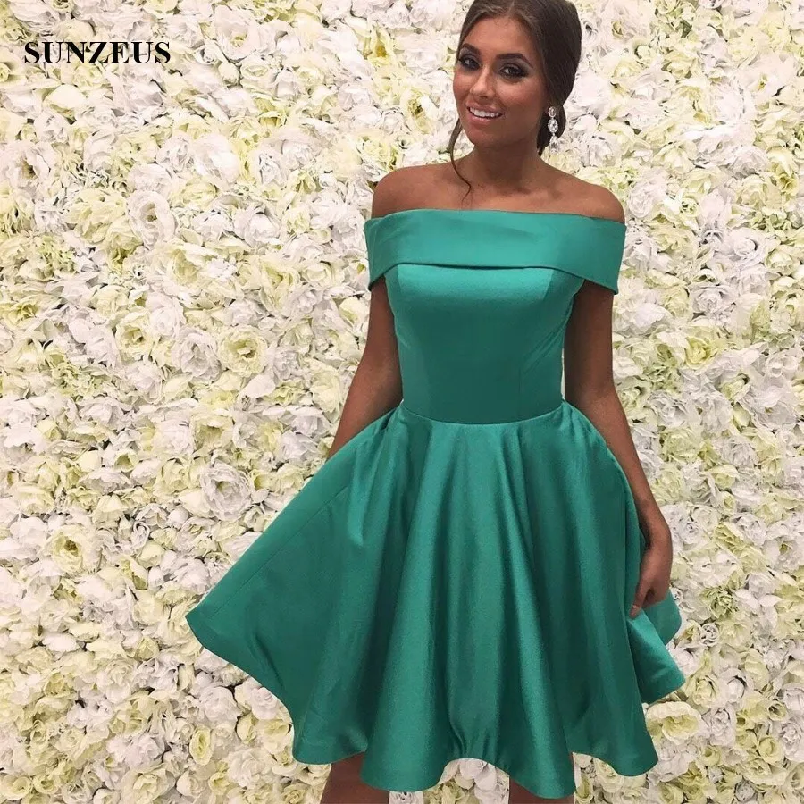 Boat Neck Off Shoulder Short Homecoming Dress Simple Fuchsia Satin Party  Gowns For Girls Prom Dresses vestido curto