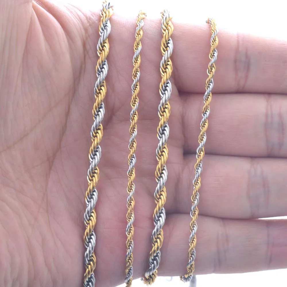 Ширина 2 мм и 4 мм из нержавеющей стали веревочная цепь Золотое ожерелье Swag 316L из нержавеющей стали ED Gold Chain268b