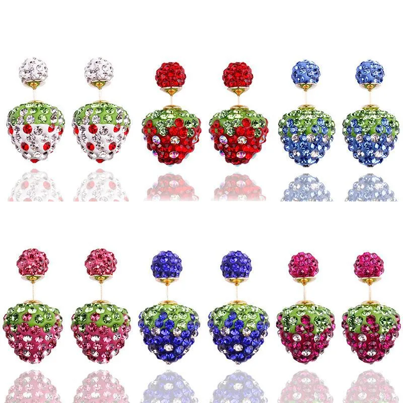 Stud earrings for woman Fashion Silver Plated Jewelry Colorful Crystal Disco Ball Beads Earrings for Wedding Strawberry Earrings