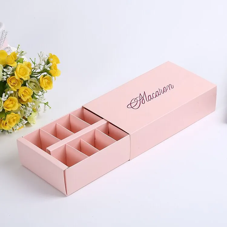 12 Cups Paper Macaron Box Packaging Drawer Type Biscuit Pastry Chocolate Cake Boxes For Wedding Party Gift wen4727