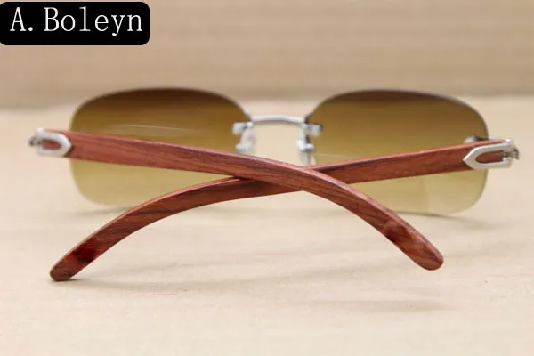 Manufacturers wholesale 3524015 Rimless Wood Sunglasses men Decor frame Wooden Sun glasses Size:55-18-135 mm