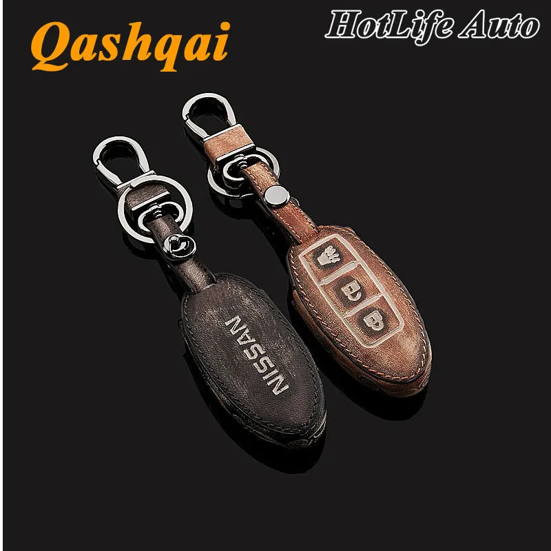 Porte-clés de voiture en cuir pour 2015 Nissan Murano Qashqai Juke Tiida Graffiti Smart Car Key Case Cover Chain Ring Bag Auto Accessoires