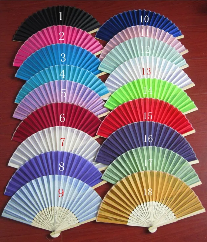 Bröllop fan ny elegant elfenben vit bröllopsfest söt llight gul silke handfläkt varm godis färg mode mesh fest bambu hand fans