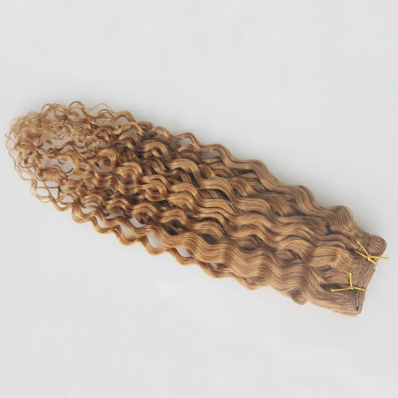 Пучки # 27 клубника блондинки человеческие волосы пучки плетения 100 г бразильские волосы плетение пучки двойной уток качества, бразильские kinky вьющиеся волосы