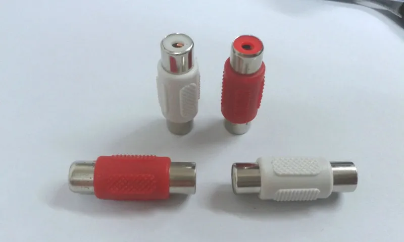 200 stks RCA AV Video Audio Vrouwelijke Joiner Coupler Adapter Rood + Wit