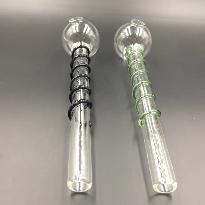 Varm försäljning glas rökning rör rak handrör med färgade spiralolja brännare rör hookah glas bong små bärbara vattenrör