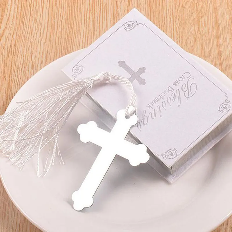 Błogosławieństwa Srebrny Krzyż Bookmark Z Tassel Wedding Baby Shower Chrzest Party Favors Prezenty Darmowa Wysyłka Za4414