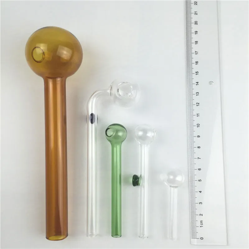 Packung mit 5 Ölbrennerpfeifen aus dickem Glas mit 185 mm, 150 mm, 100 mm und 60 mm, gemischte Farbe, Pyrex-Handpfeife, Ölbrenner-Bubbler zum Rauchen