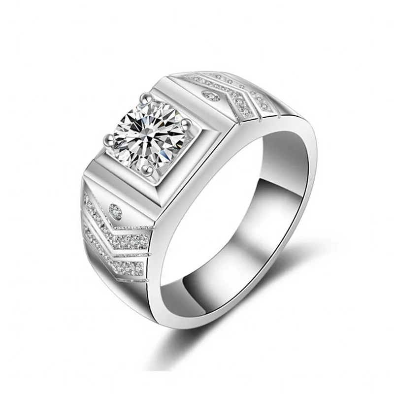 Märke Mode Smycken Handgjorda Bröllopsband Ring för Män 1ct CZ Diamond 925 Sterling Silver Man Engagemang Finger Ring Gift