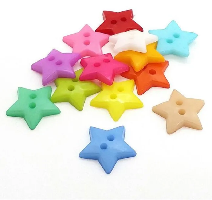 1300 pçs / saco ou conjunto de botões 12/15 / 20mm dois furos de plástico em forma de estrela para artesanal caixa de presente recados artesanato diy acessórios de costura decoração