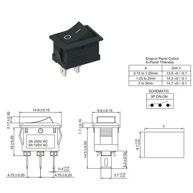 보트 로커 스위치 2 핀 스냅인 온 / 오프 위치 스냅 12V / 110V / 250V B00271