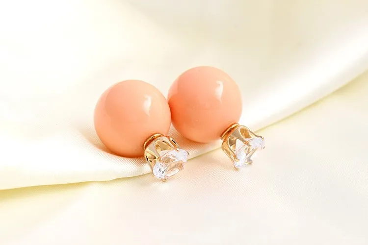 Factory direct sale zircon earring stud DFMTE8,wholesale candy colored double sided round ball earrings luscious for women jewelry