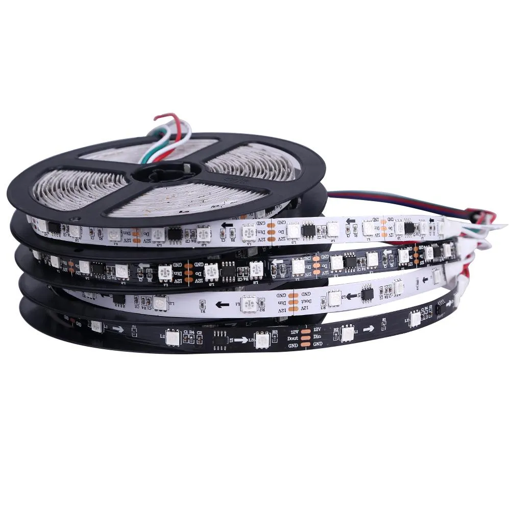 WS2811 LED 스트립 5050 SMD RGB 30 / 60LED / M 5M DC 12V 드림 매직 컬러 주소 지정 디지털 테이프 1 IC 제어 3 LED