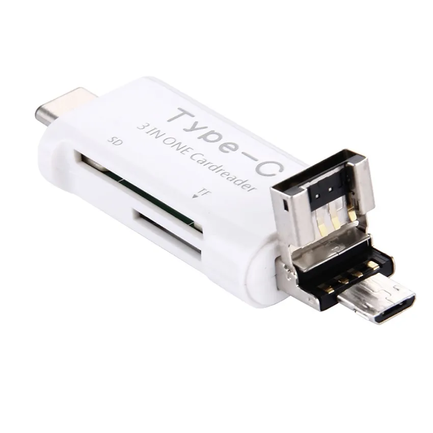 Ny 3 i 1 USB 3.1 Typ C Micro USB OTG USB-kortläsare Micro SDHC SD TF-typ-C-kortläsare för Samsung Note7 iPhone7 MacBook Notebook