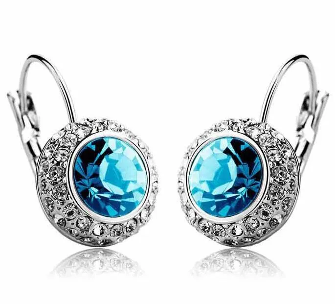 Pendientes de aro de cristal austriaco, pendientes redondos de tuerca, pendientes de diamantes de imitación de cristal austriaco, pendientes de tuerca de cristal