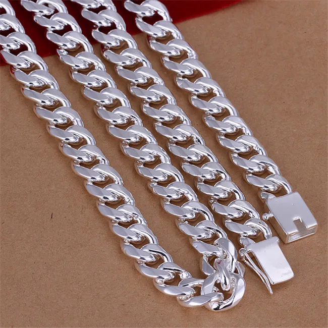 Heavy 115g 10MM Quartet buckle sideways male models sterling silver plate necklace STSN011,fashion 925 silver Chains necklace factory