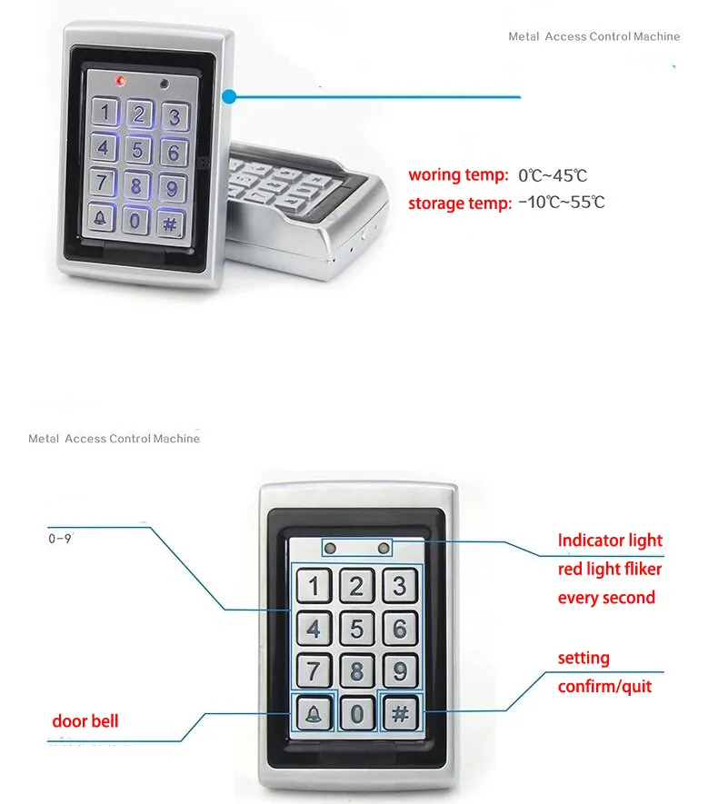 Anti smashing water proof 125KHZ EM RFID Access Control Keypad Card Access Control Door Opener1805270