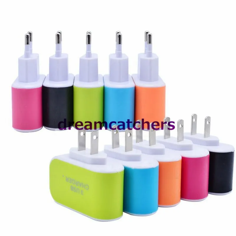 5V 1A Candy EU Plug US 3 ports USB Chargeur Universel Voyage AC Home Adaptateur de Puissance Pratique coloré pour iphone 6s Samsung S7 HTC LG