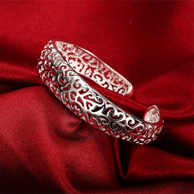 Yhamni Classic Real 925 Sterling Silver Armband Bangles For Women Fashion Charm smycken Öppna manschett Bangle B1441000800