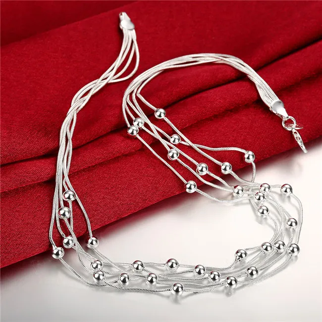Julklapp fem linje ljus pärla halsband sterling silver tallrik halsband stsn213, mode 925 silver kedjor halsband fabrik direktförsäljning