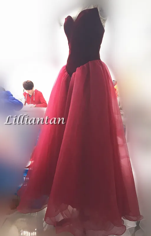 벨벳 부르고뉴 댄스 파티 드레스 정장 이브닝 드레스 elie saab Organza Ball Gown 아가씨 파티 드레스 Real Image vestido de festa longo