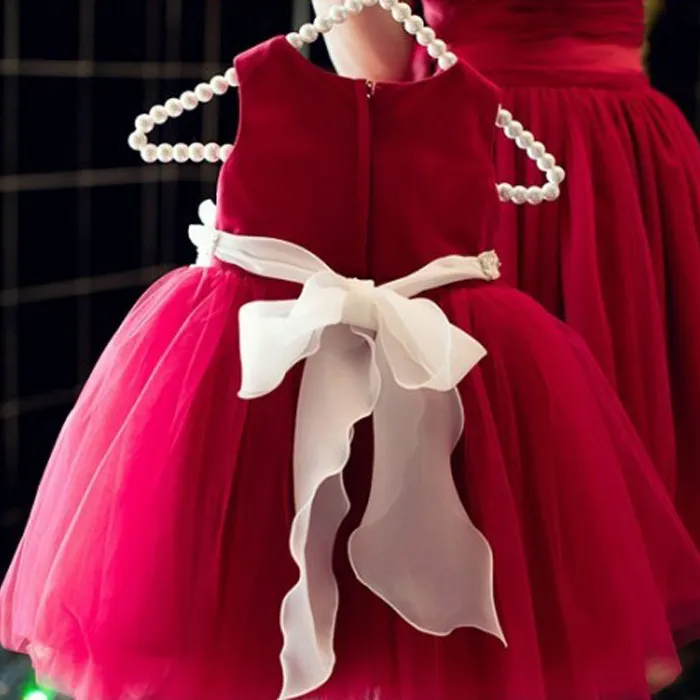 Enkel röd tutu sommarklänning lvory blomma för 80-140cm baby tjejer bröllopsfest, 1-10 år gammal baby första födelsedag vestidos