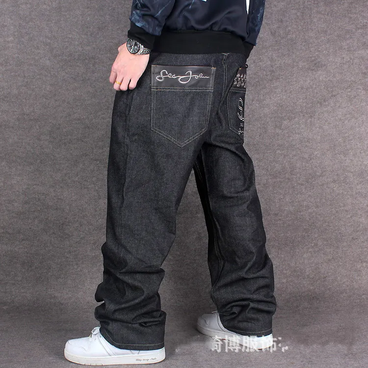 Wholesale 2016 Men Hip Hop Baggy Jeans For Street Dancing Skateboard Loose Fit High Quality With Embroidery Plus Size 30 To 46 Hot