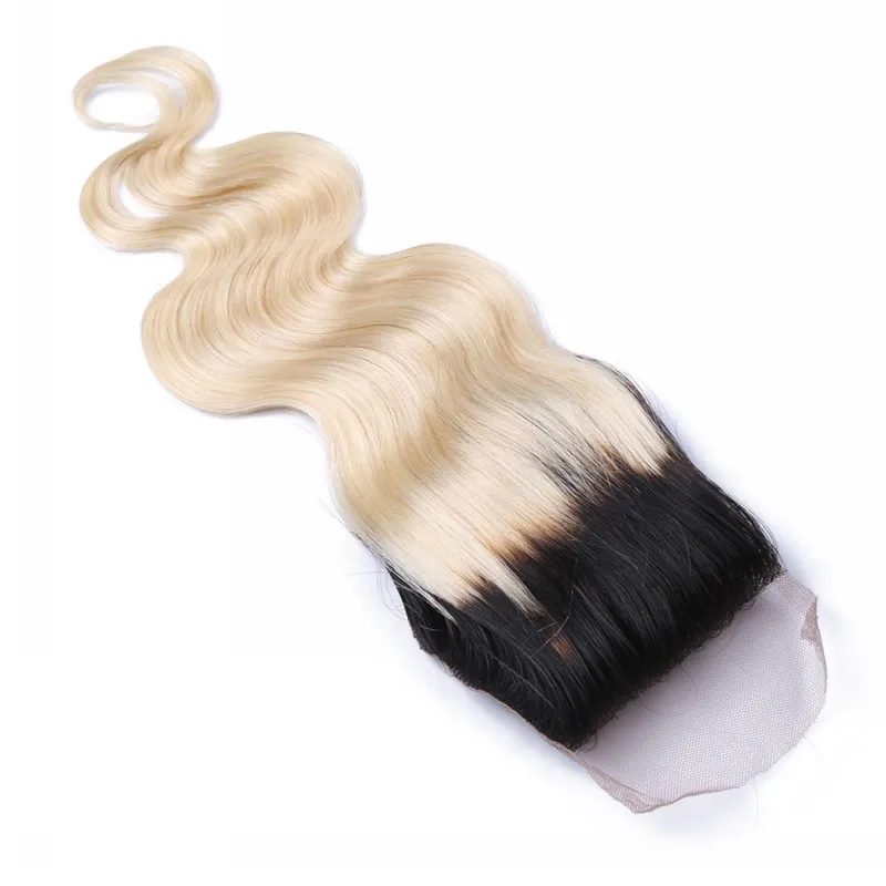 Body Wave 1B613 Dunkle Wurzel Ombre 4x4 vordere Spitzenverschluss mit 3Bundles Virgin Brazilian Blonde Ombre Haare mit Top -Verschluss886609