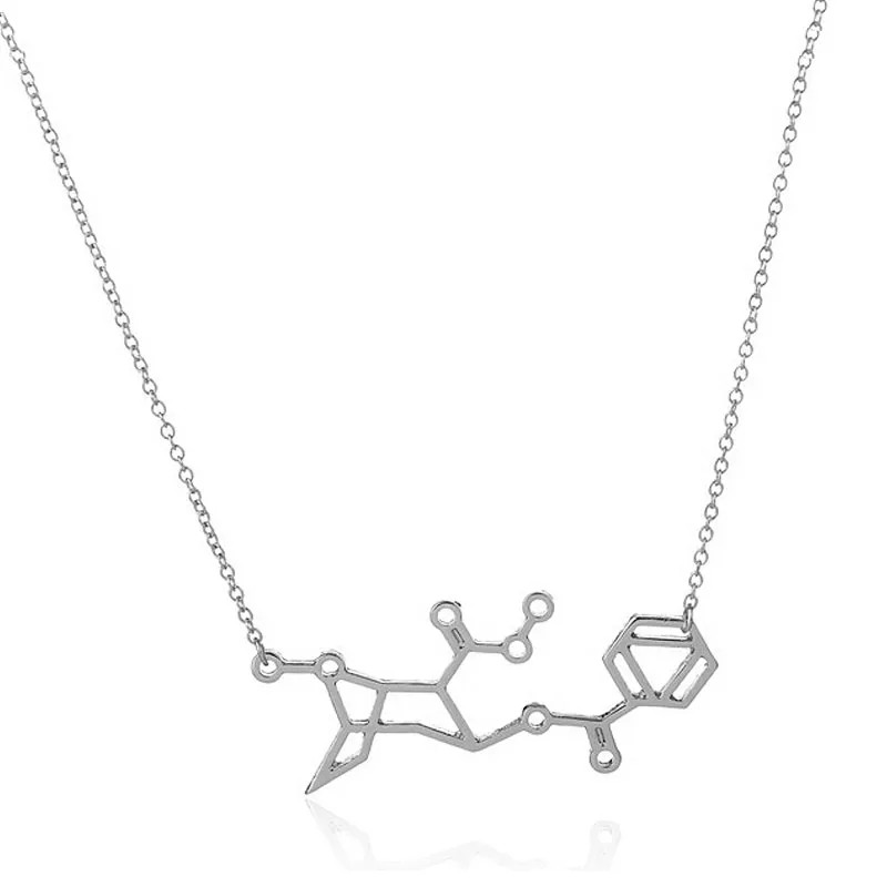 Colar de Pingente de Estrutura Química Molécula de Ciência Química Pingentes de ColaresColar de Prata Das Mulheres Dos Homens de Ouro Colar Único