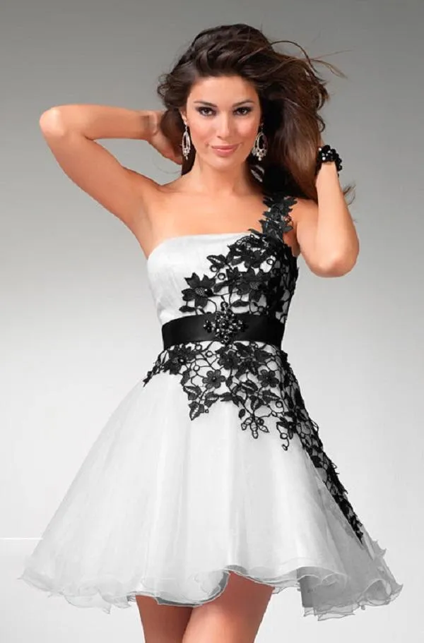 Bridesmaid Dresses White and Black Short Prom Dresses Wedding In Stock Formal Party Gowns One Shoulder Actual Real Image242g