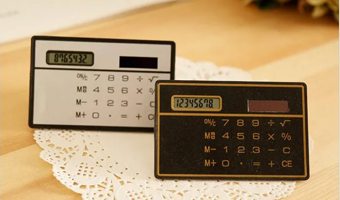Solar Card Calculator Mini Calculator Solarpowered Counter Small Slim Credit Cards Solar Power Pocket Ultratin Calculators SUP2602718