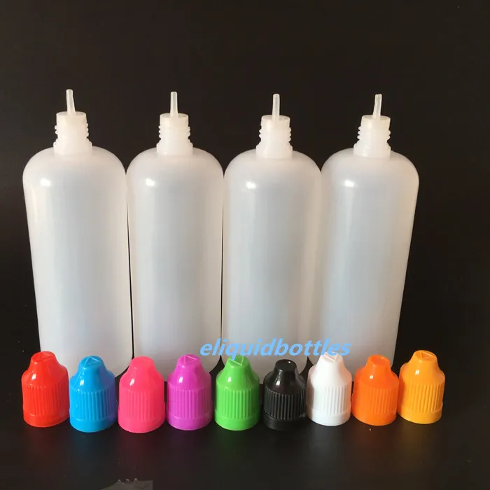 Großhandelspreis 120 ml leere Ölflasche 4 Unzen Plastik -Tropfenflaschen mit bunten kindersicheren Kappe 450 Stück