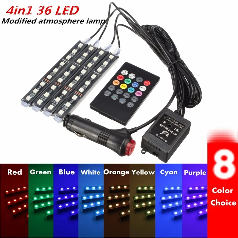 RGB LED 36 سيارة شحن 12V 10W توهج الزخرفية الداخلية 4IN1 الغلاف الجوي الأزرق داخل القدم ضوء مصباح التحكم عن بعد الموسيقى