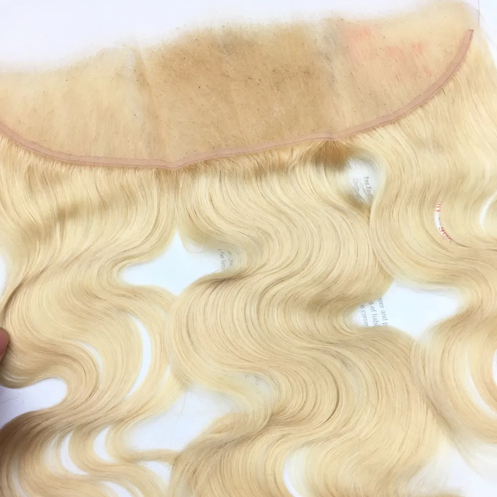 7a cabelo loiro reto de orelha a orelha fechamento de renda onda corporal 13x4 cabelo virgem brasileiro peça de fechamento de renda suíça 613 Bleach1455683